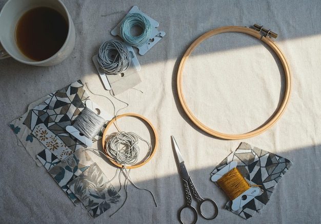 zestaw do haftu z niciami i tamborkiem